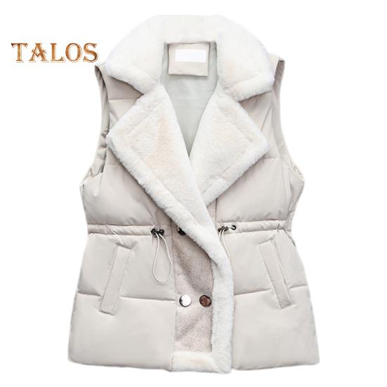 

Женская зимняя куртка с завязками на талии, отложным воротником, толстым плюшевым подкладом, без рукавов, с карманами, застежкой на пуговицы, уличный жилет M