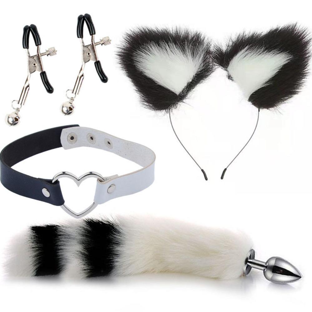 Erotic Ear Hairpin Vestibule Anal Plug Female Utensils Sex Toys Sm Metal Erotic Set Foxtail Four Sets