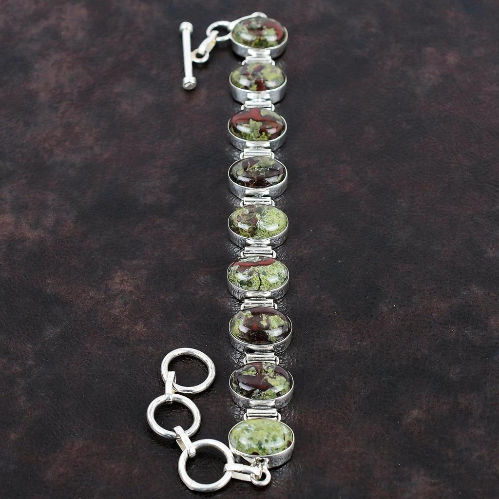 Dragon Bloodstone Bracelet Gemstone Bracelet Handmade Jewelry 925 Sterling Silver Bracelet Adjustable Chain Bracelet Silver Jewelry For Gift