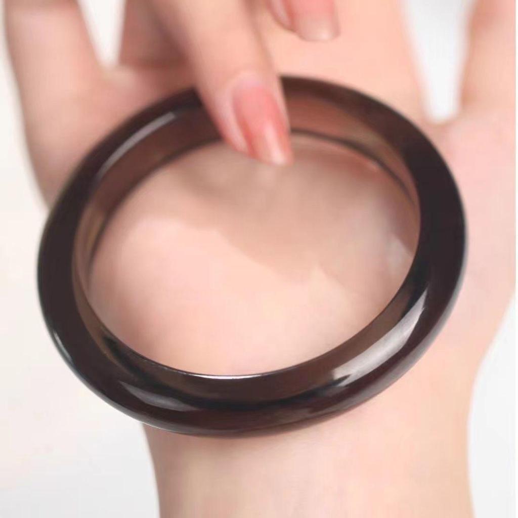 Ice Obsidian Crystal Bangle for Women - Natural Transparent Black Jade Bracelet