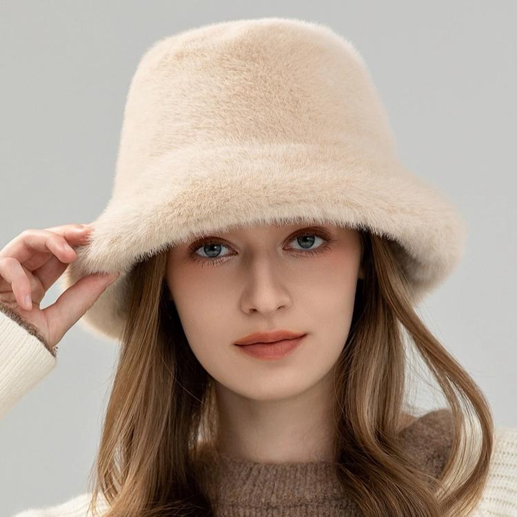Nuevo Sombrero de Pescador de Felpa para Mujer Invierno Cálido Pelo de Visón Sintético Sombrero de Copa Moda Versátil Sombrero Cubo Muestra Cara Pequeña