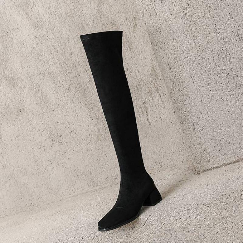 

Korean version of medium heel suede over-knee boots women s round head square heel large size women s boots rubber sole autumn and winter new Martin 39