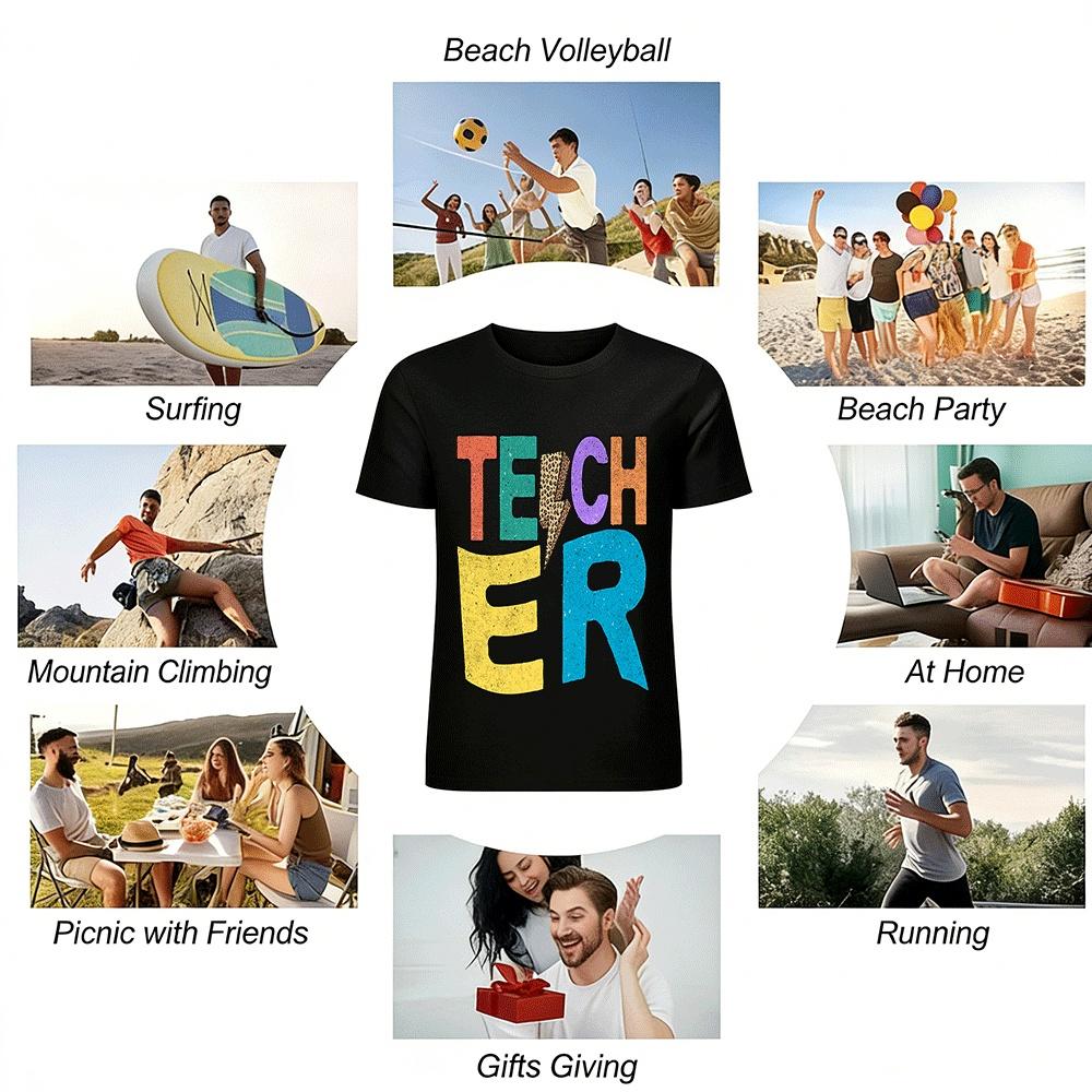 Leopard Lightning TEACHER Graphic Casual Teacher Themed Top Pure cotton T-shirt