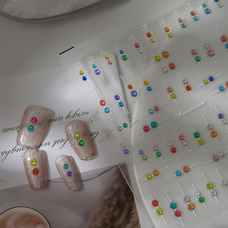 3D Rhinestone Nail Art Stickers - Colorful Gem Decor Decals for DIY Manicure & Nail Design