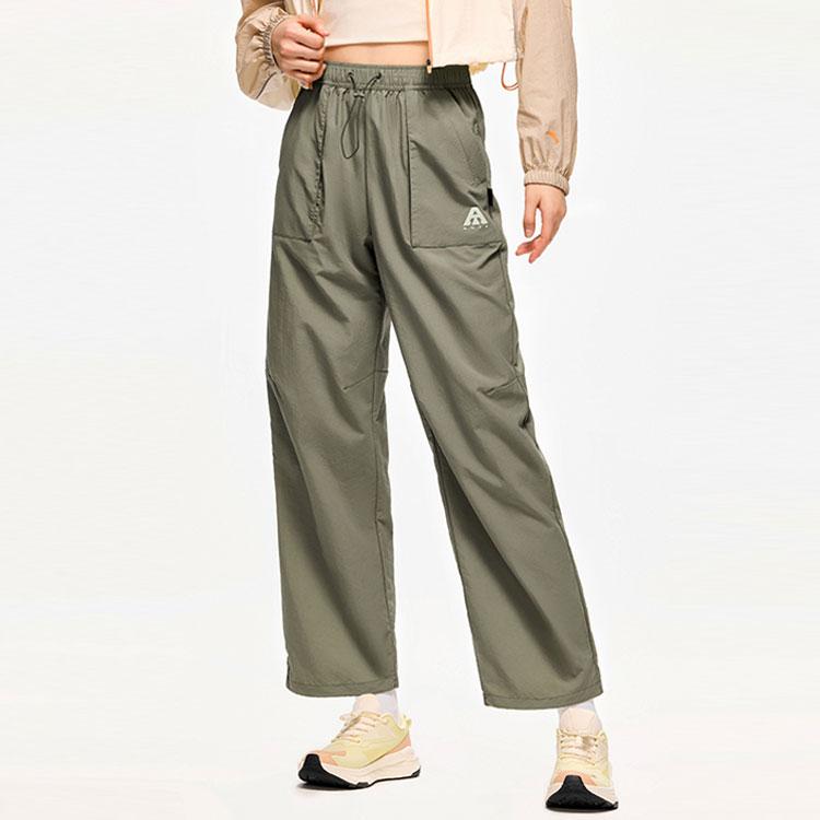 Anta Training Series Solid Color Mid-Rise Drawstring Loose Knit Sports Pants Women bottoms Muqing-Green 962427503-1