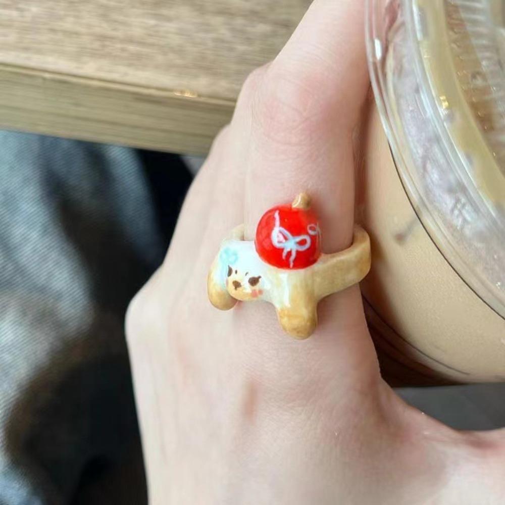 Cartoon Childlike Cute Enamel Drip Glaze Cat Ring Niche Design Girl Heart Versatile Animal Student Ring