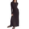 Long Sleeve Round Neck Ribbed Knit Bodycon Midi Dress High Waist Solid Color Sweater Women