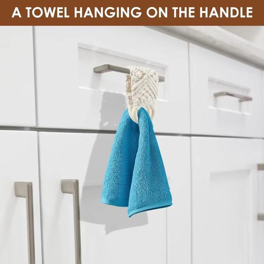 Boho Style Crochet Towel Ring Wooden Loop Towel Storage Rack Foldable Dish Towel Holder  Bathroom