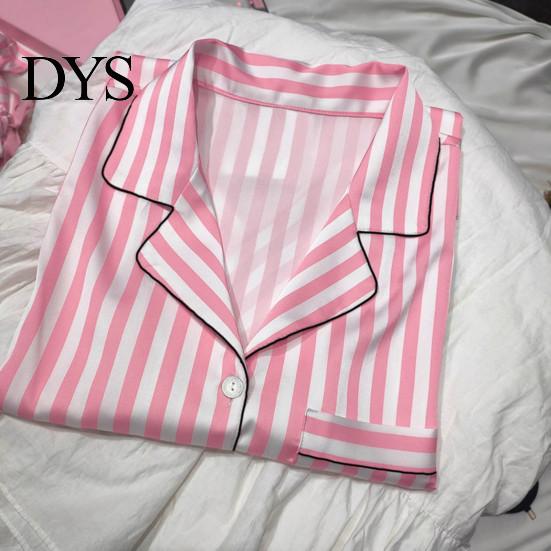 Women Sleepwear Ensemble 2 Pcs/Set Shirt Shorts Suit Lapel Short Sleeves Satin Striped Contrast Short-sleeve Pajama Set Color Top Elastic Waist
