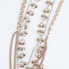 Women Multi Layer Stacked Necklace Two Tone Gold Silver Beaded Chain Rhinestone Heart Pendant Statement Necklace