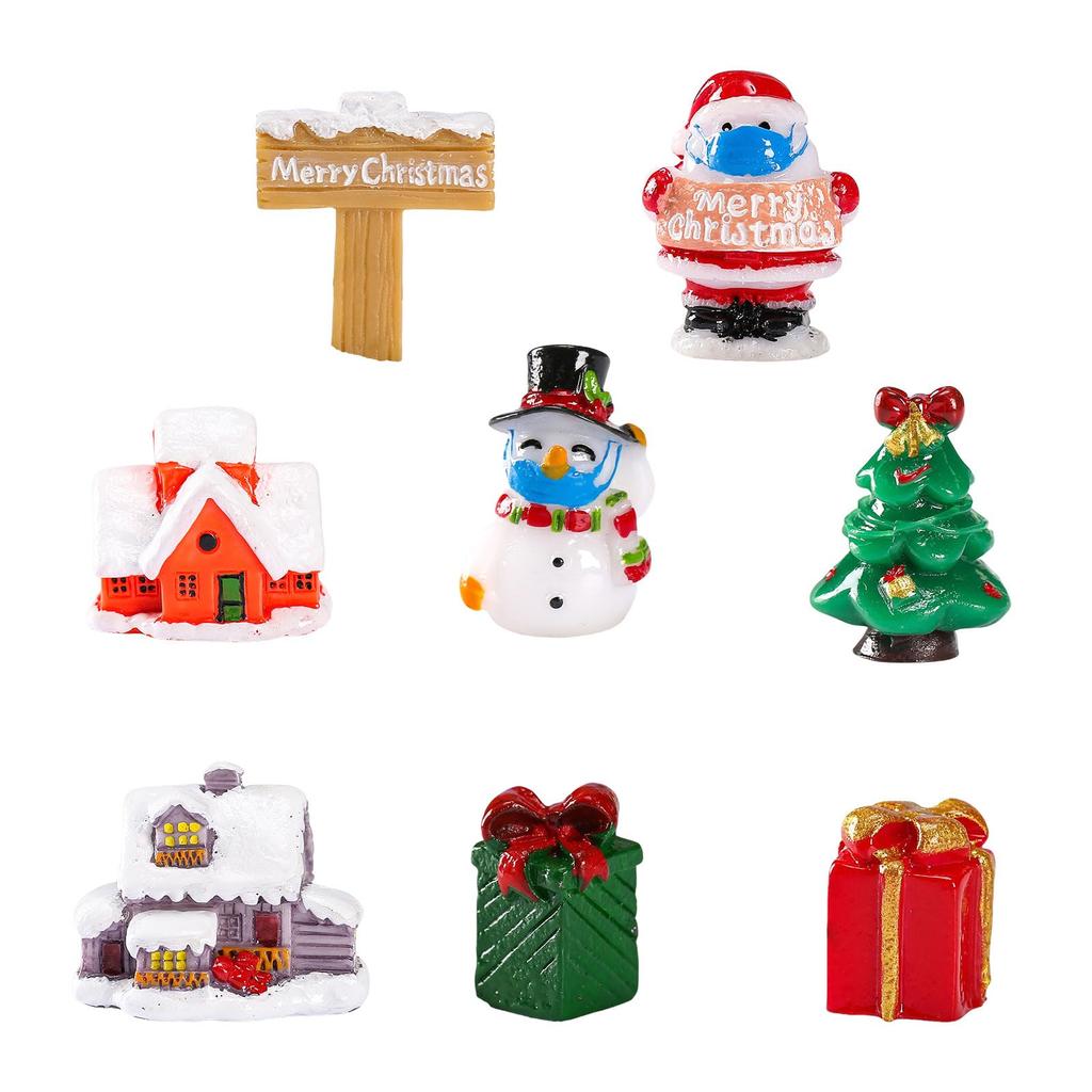 Set von 8 stilvollen und niedlichen Weihnachts-Miniatur-Weihnachtsmann-Weihnachts-3D-Harz-Weihnachts-Kleine Topf-Weihnachtsgeschenke Figuren, Weihnachtsmann, Schneemann,