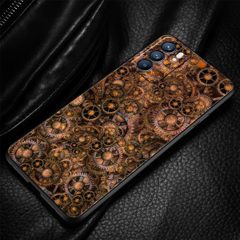 Mechanical Gear Pattern Phone Case For Oppo A17 A31 A54 A57 A78 A79 A98 Find X5 X6 Reno 6 7 8 10 11 12 13 F Pro Soft TPU Cover
