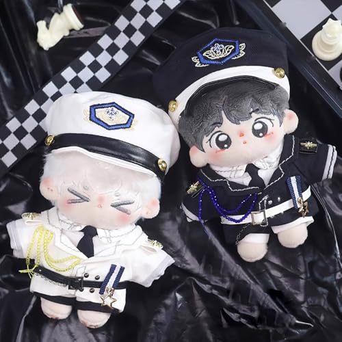 niannyyhouse Plush Clothes Set (10cm-15cm) - Hat, Coat, Shirt, Pants, Tie, Belt, Black and White Uniform Set (Black)