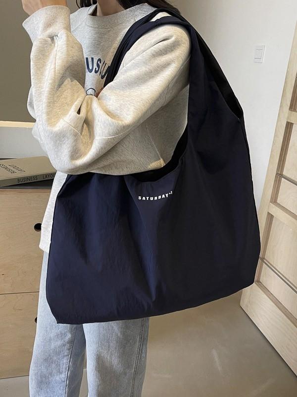 Nylon Tote Bag With Letter Print For Casual Daily Use Large Capacity Shoulder Bag