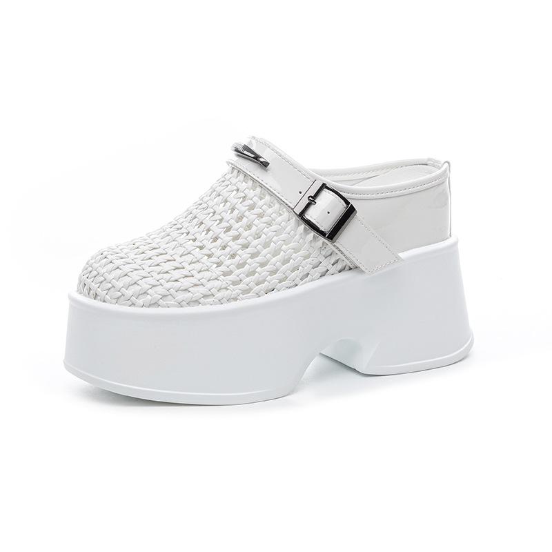 Thick-soled heelless bag head half slippers women's summer new 2025 woven inner height-increasing slippers breathable tide