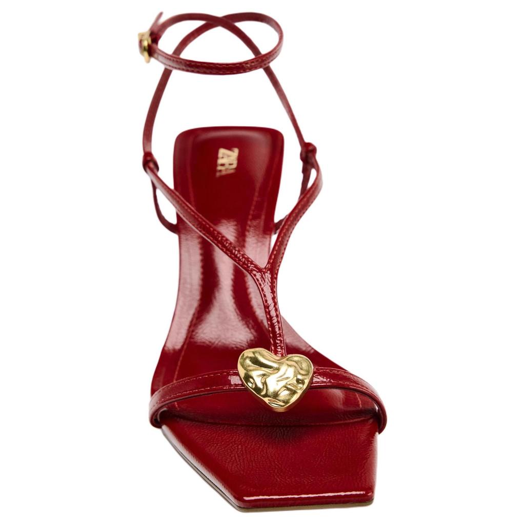 ZARA Elegant High Heels With Metallic Details Open-Toe Breathable Sandals Women sandals Red 2317510600