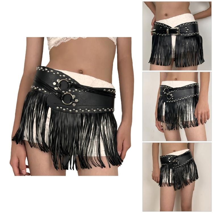 Punk Adjustable Fringe Waistband PU Waist Belt For Women Men Effortless Style Upgrade