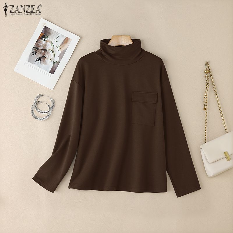 ZANZEA Women Turtleneck Casual Long Sleeve Bottoming Blouse