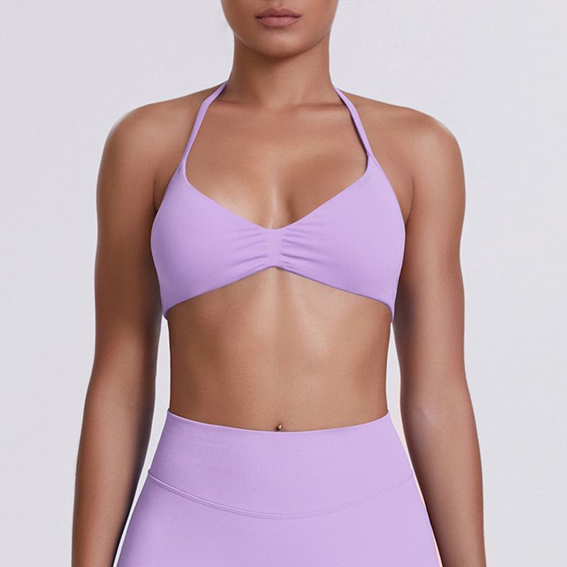 European and American Style Thin Strap Beauty Back Halter Sports Bra for Women, Pilates Yoga Tank Top, Seamless Fitness Underwear Camisole