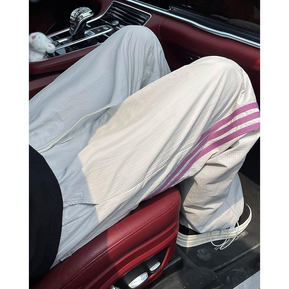Trendy pants men's summer casual quick-drying sweatpants bar striped straight pants loose ice silk American style