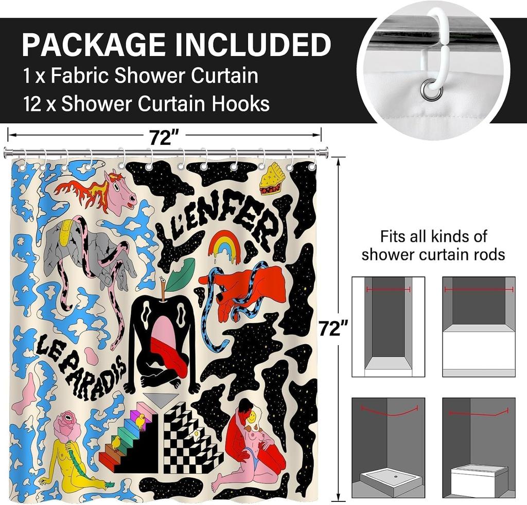 Bohemian Pop Art Shower Curtain Waterproof Bathroom Decor Unique Surreal Graffiti Print Artistic Home Accent Novelty Curtains fo
