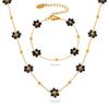 Black Beads Flower Necklace Bracelet For Women Stainless Steel Gold Plated Women's Neck Chain Necklaces Bracelets Zircon Set