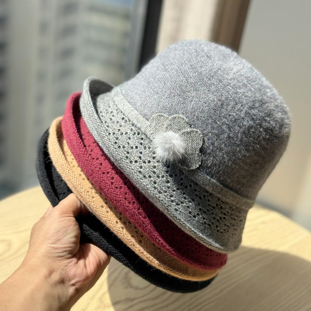 Autumn and Winter Woolen Women's Fisherman's Hat Korean Style Mother's Hat Plus Velvet Thick Warm Cotton Basin Hat for Middle Aged and Elderly People