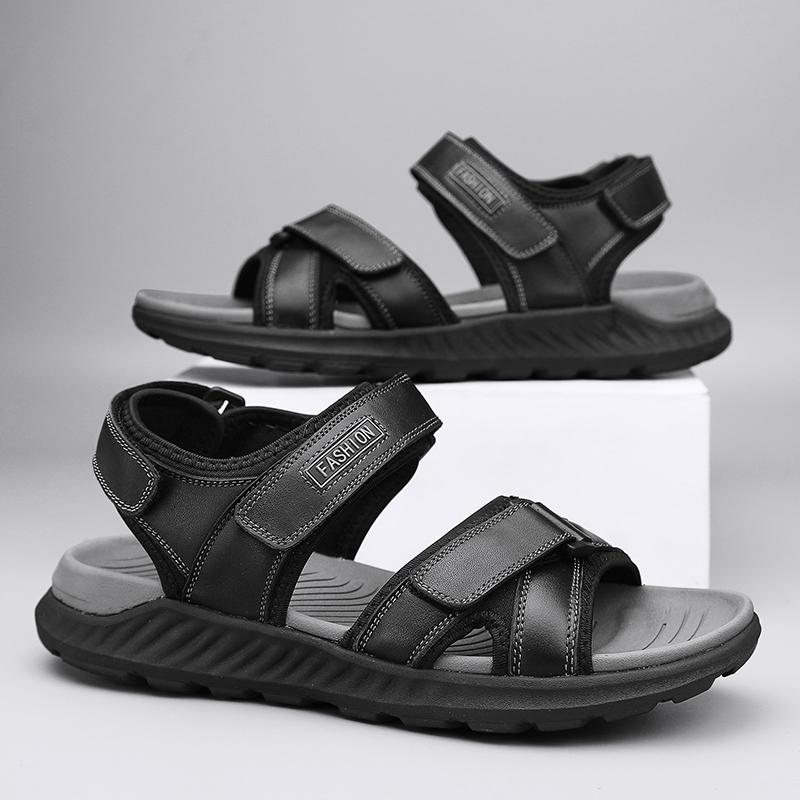 Brand Men Summer New Sandals and Slippers Men's Leather Sandals Adult Thick-soled Beach Shoes Non-slip Open-toe Leather Sandals