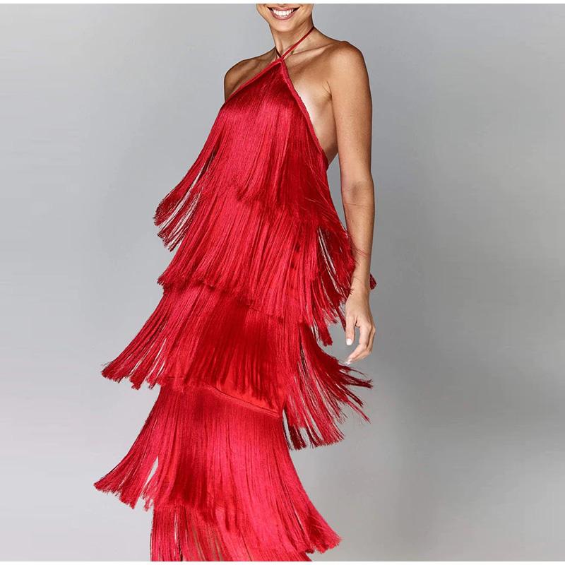 Dusker Halter Split Kvinner Kjole Ermeløs Ryggløs Snøring Party Summer Street Club Evening Robe