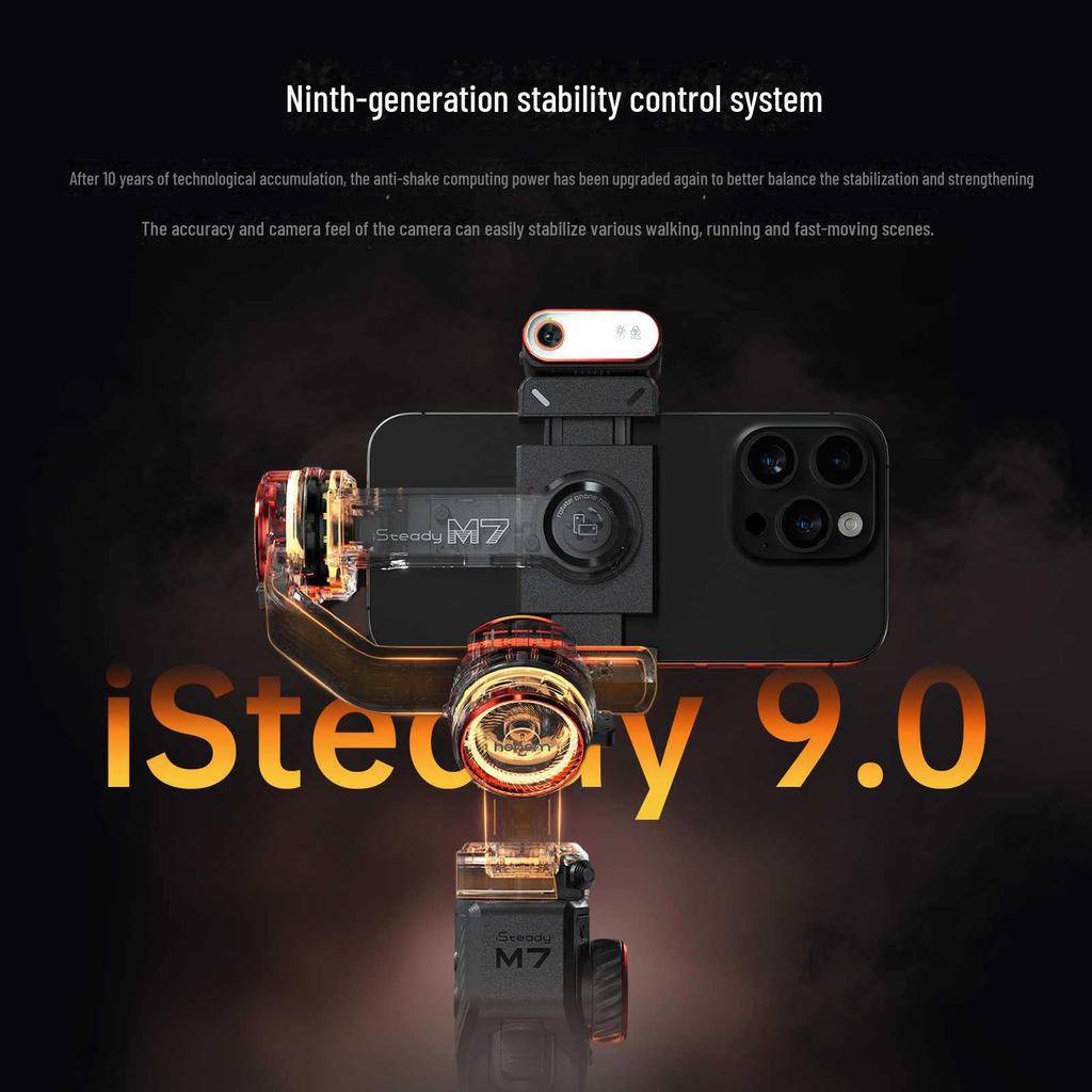 Cardan mobile Haohan M7: Suivi IA, stabilisation 3 axes, rotation 360°, perche à selfie portable