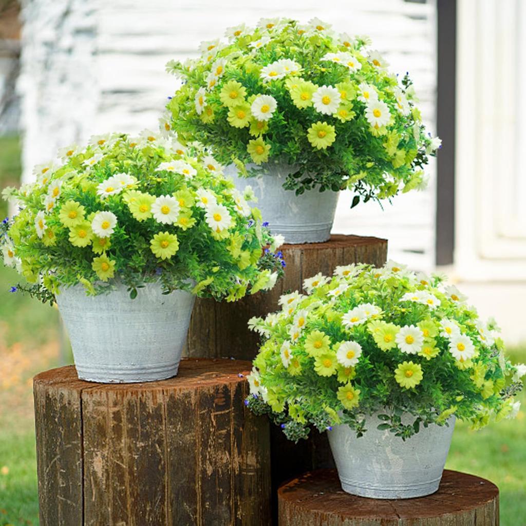 10pcs Artificial Daisies Flowers Outdoor Fake Plastic Plants UV Resistant Faux Greenery Shrubs Greenery for Hanging Planters