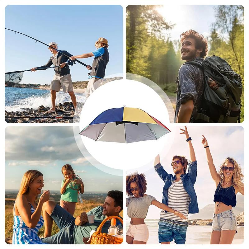 Kopfmontierter Regenschirm Faltbar Wasserdicht UV-Schutz Sonne Regen Kappe Für Outdoor Angeln Camping Strand Für Männer Frauen