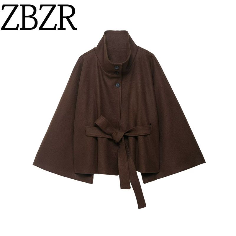 Za New Fall Women's Clothing 2025 Fashion Wind Fashion Loose and Simple Stand Collar Long Sleeves with Belt Woolen Outwear