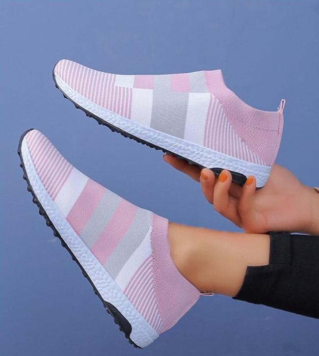 New Summer 2024 Women's shoes Round Toe Flat Vulcanized Shoes Women Breathable Casual Shoes Striped Walking Shoes Women Sneakers