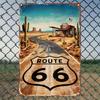 Vintage Route 66 Metal Sign - Rustic Iron Wall Art with Desert & Cactus Design, Perfect for Cafes, Kitchens, Bars, and Home Deco