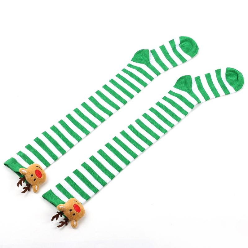 Damen Weihnachten Overknee Lange Socken Niedlich 3D Plüsch Hirsch Elch Gestreifter Druck Oberschenkelhohe Strümpfe Feiertagsparty Strumpfwaren