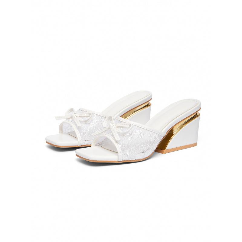 Arrivals Women s Summer Summer Square Toe Wedge Heel Lace Mules Slip-on Casual Versatile and Stylish Women s Sandals Elegant 36