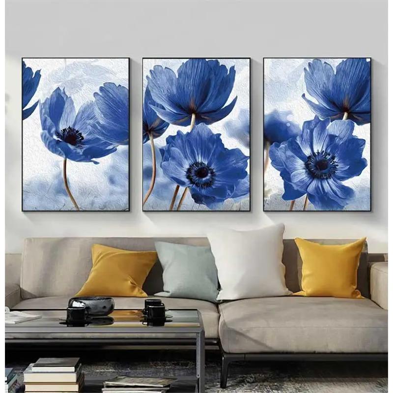Bloemige Botanische Canvas Print Abstracte Blauwe Bloemplant Poster Scandinavische Stijl Muurschildering Scandinavische Decoratie Afbeelding