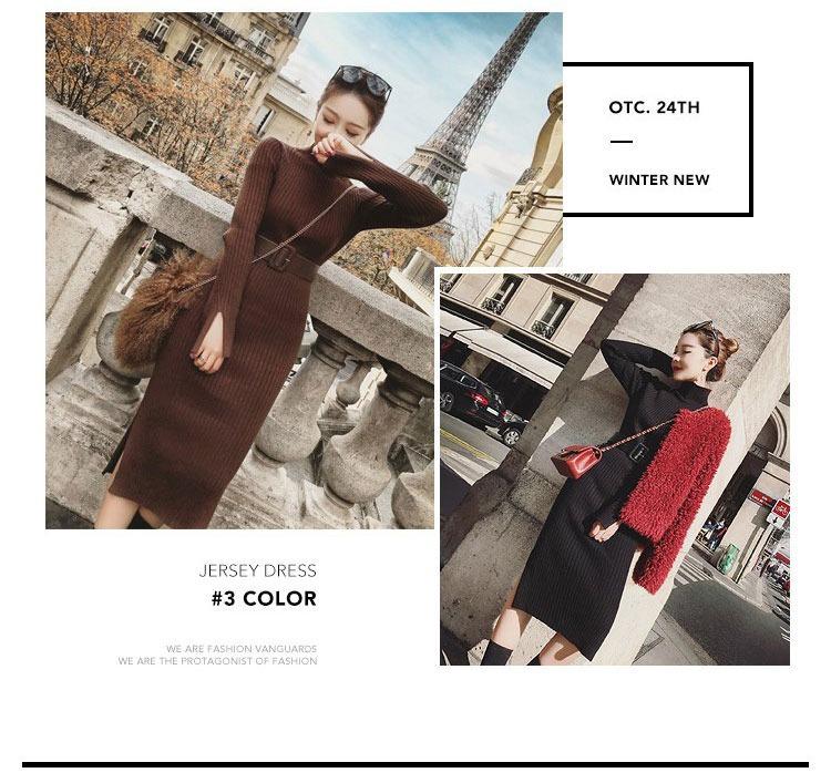 Autumn/Winter 2025 High-Neck Knit Wool Split Dress