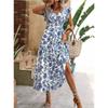 New Summer V Neck Printed Midi Dress Women's Casual Fashion Dress for Outdoor Daily Wear
