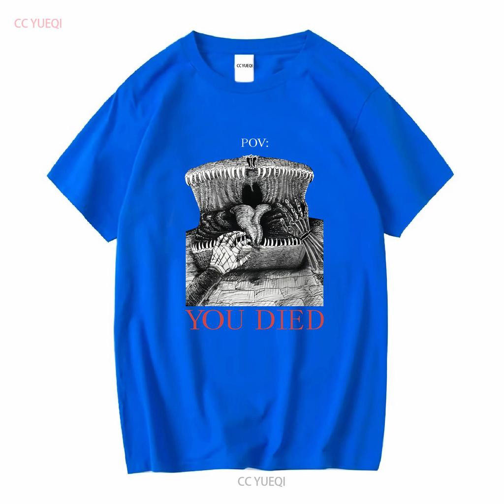 Mimik DnD Dark Souls Tuschezeichnung T-Shirt POV DU BIST GESTORBEN lang- oder kurzärmelig vintage gewaschen vielseitig Mode Streetwear