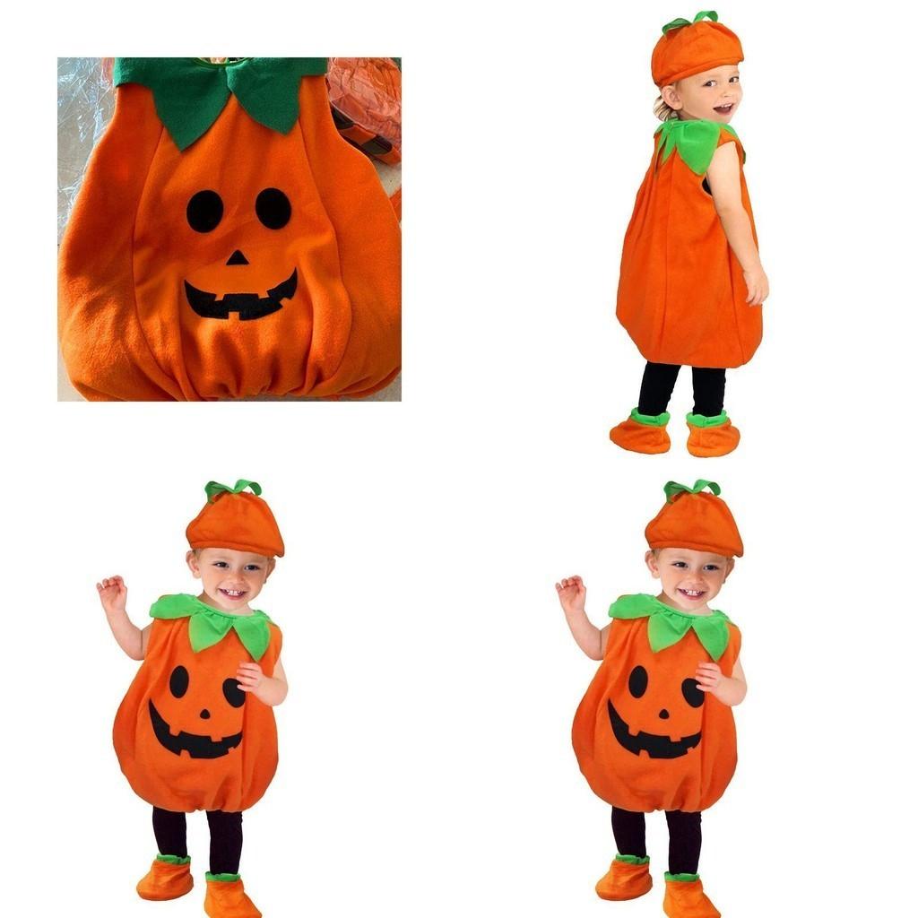 Adorabile Set Costumi di Zucca di Halloween per Bambini Piccoli e Neonati Cosplay Divertente