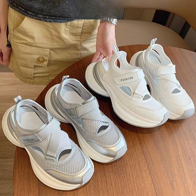 Ledersportsandalen Damen Sommer Draußen Neu Hohlmaschen Atmungsaktiv Dicke Sohle Erhöhend Lässige Papaschuhe