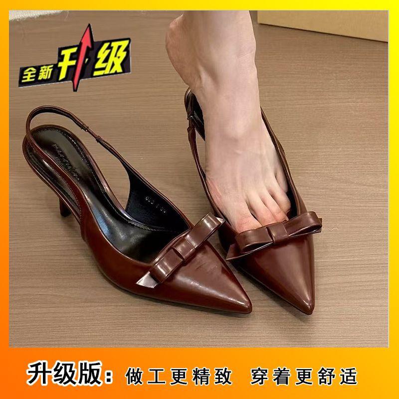 Elegant temperament bow high heels 2025 autumn new thin heel bag head strap pointed fashion sandals women