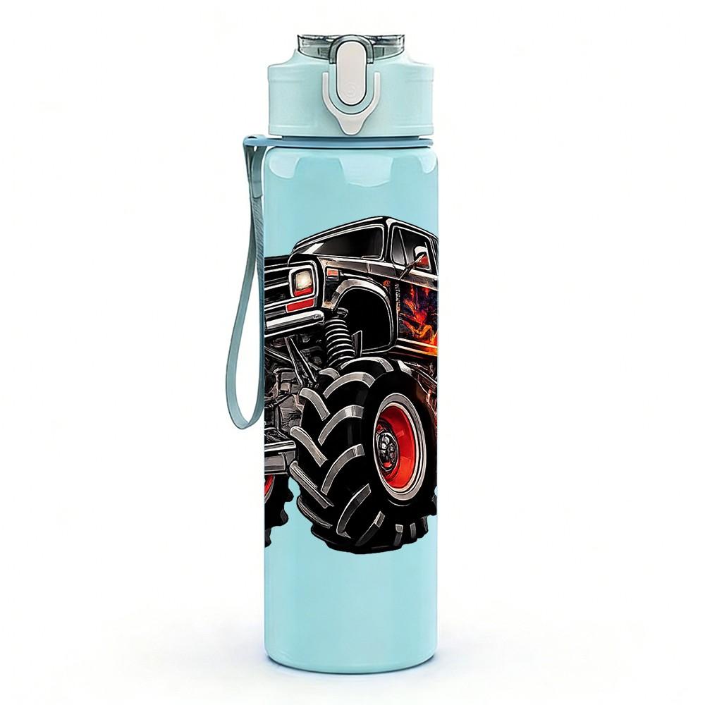 1PC Monster Truck Big Wheel Offroad Print 750ml Color Plastic Sports Water Bottle Leakproof Flip Straw Lid Suitable for Sports Office Home Use