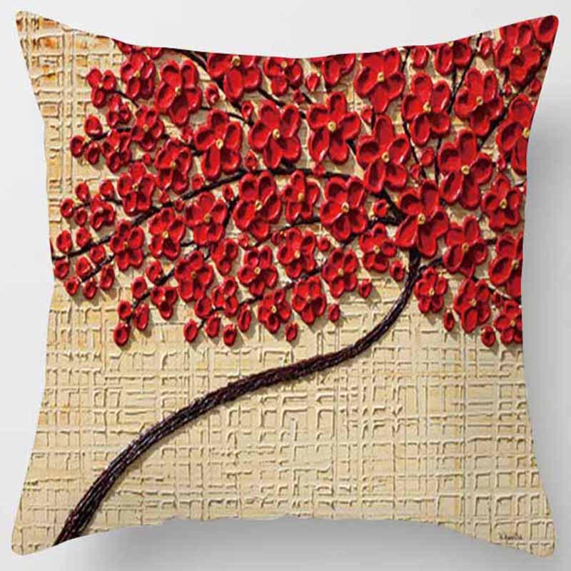 Personalisierte Dreidimensionale Ölgemälde Baum Blumen Baum Kissen Kissenbezug Auto Sofa Bettseite Lendenkissenbezug