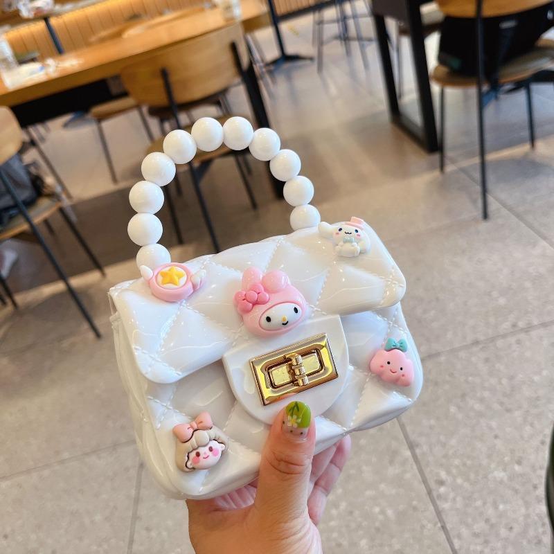 Children's cute cartoon jelly bag girls silicone change bag messenger bag little girl mini pearl handbag