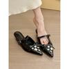 Galaxy Girl! Temperament Pointed Rhinestone Buckle Bow Wedge Heel Bag Head Half Slippers Women's Spring Shoes