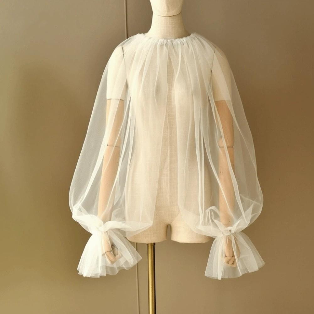 

Ruffled Design Half Top Blouse Lightweight Detachable Collar Fashion False Collar Daily Outfit бежевый