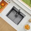 55cm Kitchen Sink Topmount Single Bowl Drop-In Basin Stainless Steel Black